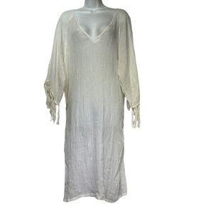 anaak white gauze tassel sleeve oversize v-neck dress Size 3